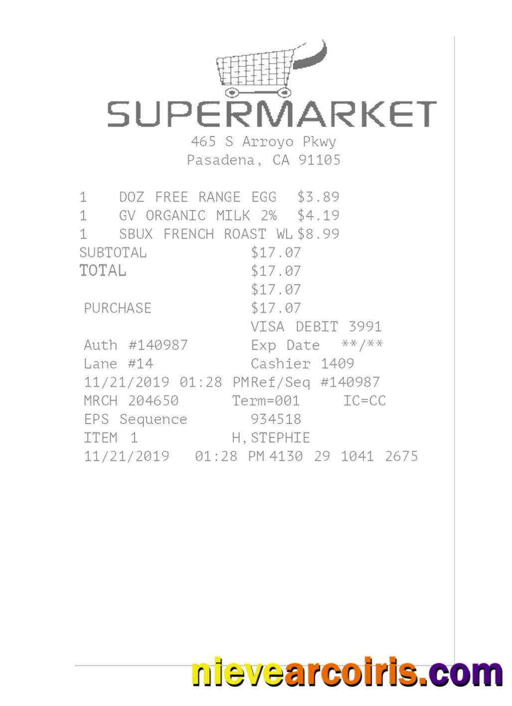 SUPERMARKET receipt template